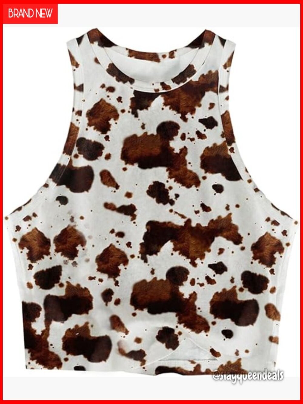 Women's Cow Print Tank Top Sleeveless Crop Top Fitted Summer Vest